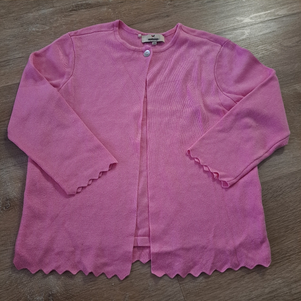 Melange Girl's Pink Scalloped Cardigan Sweater Attached Shirt One-Piece Youth 20